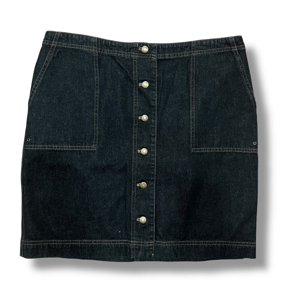 Ralph Lauren Denim Short Skirt Sz 12 Button Front Cargo Pockets Dark Wash A-Line